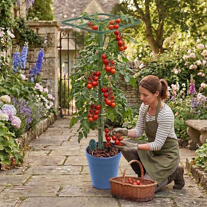 61" Adjustable Plant Trellis, Square Top, Green | Square top support design. Anti-tipping base sits inside pot. Modular heavy duty iron.