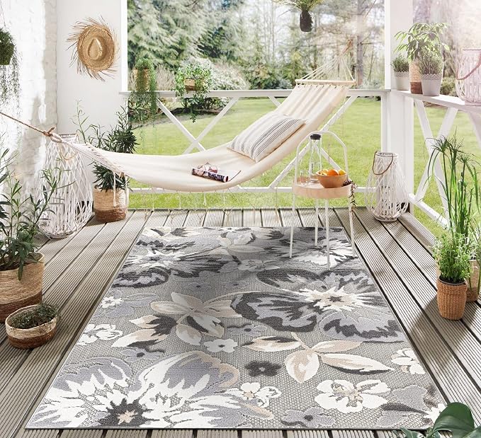 Rugshop Bergamo Contemporary Floral Non-Shedding Easy Cleaning Patio Deck Backyard Indoor/Outdoor Area Rug 12' X 15' Gray