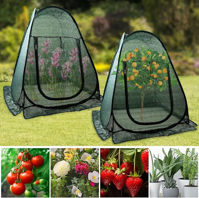 1 PCS Pop up Plant Cover Tent for Outdoor Plants, Large Plant Shade Tent 80% UV Resisitant Sunblock Shade Cloth Net Zipper Door Garden Pest Guard Plants Sun Protection with Stakes, 28 x 28 x 32 Inch