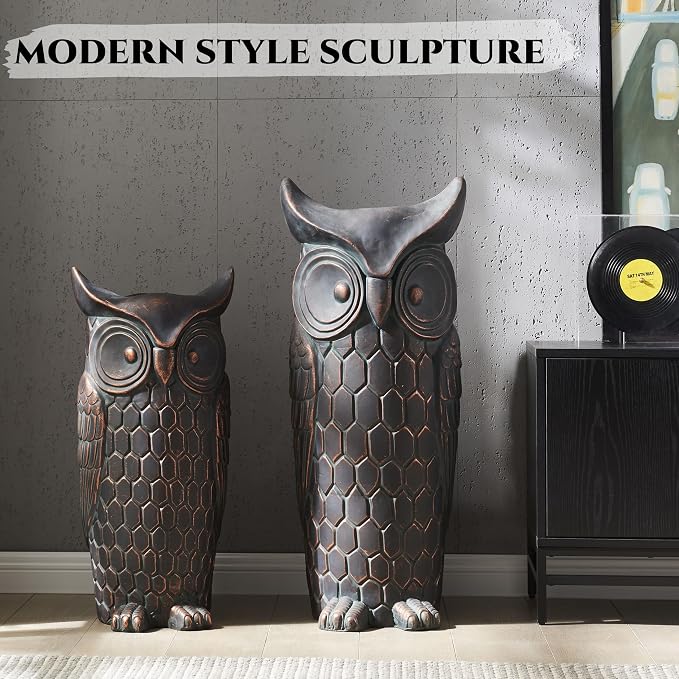 Wallowa Large Outdoor and Indoor Statue, 40"-32" inches Garden Sculptures & Statues, Faux Stone Owl Sculpture Set of 2, Garden Decoration, Large Free Standing Statue for Living Room, Porch, Backyard