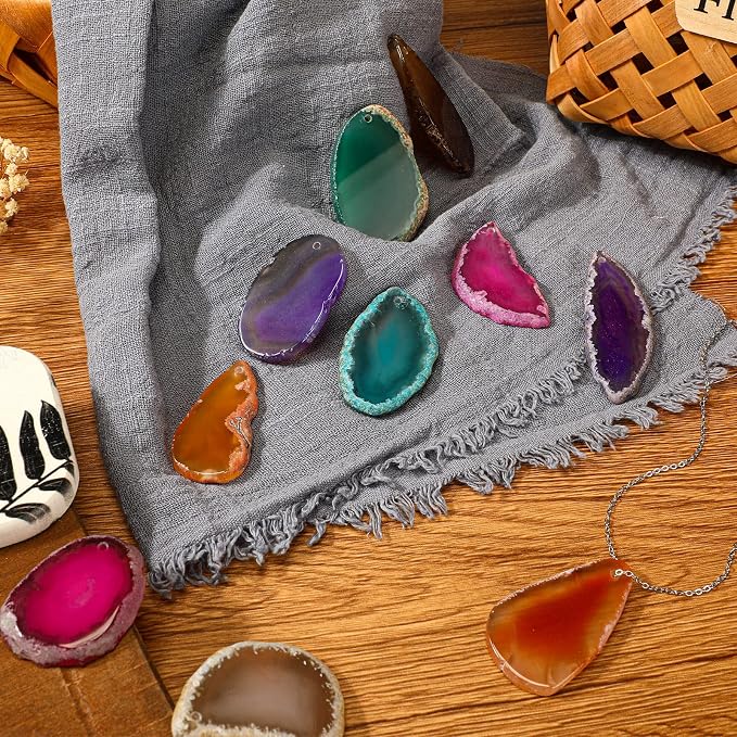 Nuenen 50 Pcs Polished Agate Slices Bulk Light Table Slices Crystals Healing Crystals Geode Stones Irregular Agate Pendants Gemstones for DIY Jewelry Making Home Decor(Large)
