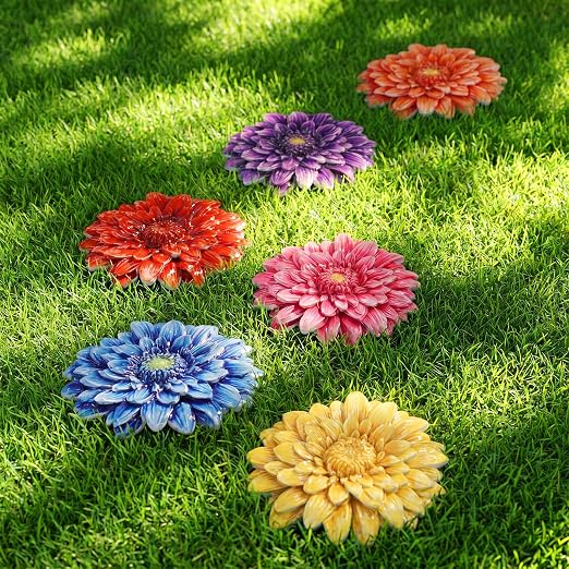 Landical 6 Pack Decorative Stepping Stones for Garden 10 Inch Cement Flower Stepping Stones Decoration for Patio Walkway Yard Outdoor (Dahlia)