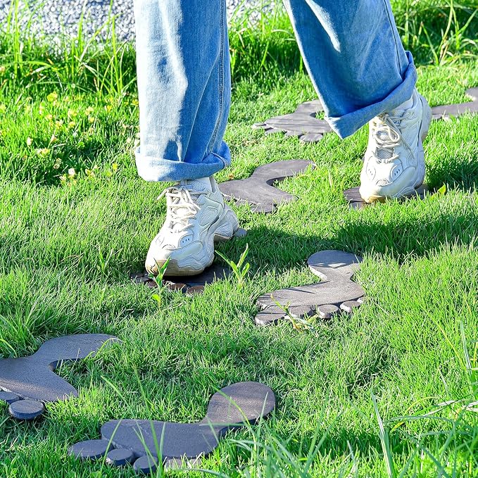 Sungmor Cast Iron Footprint Garden Stepping Stones, Set of 2 Sturdy Metal Left & Right Stepping Mat for Front Door, Outdoor Decorative Paver Mat for Yard Lawn Walkway Landscaping