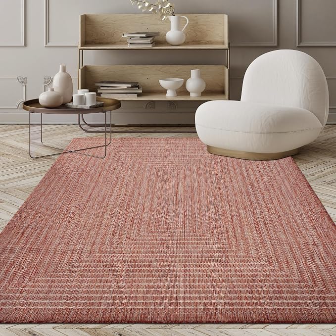 Adiva Rugs Outdoor Indoor Area Rug, Weather Resistant, Easy to Clean, Stain Resistant Floor Mat for Dining Room, Backyard, Deck, Patio (Copper Weiss, 2'6" x 7')