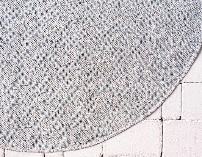 Unique Loom Outdoor Safari Collection Area Rug - Leopard (4' 1" Round, Teal/ Ivory)