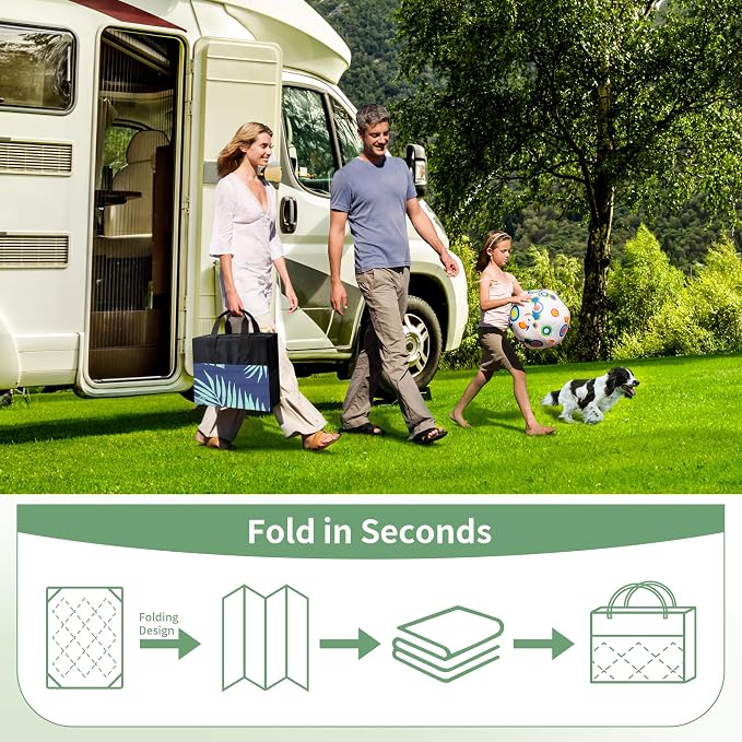 GENIMO Outdoor Rug 9' x 12' Waterproof for Patios Clearance, Reversible Outdoor Plastic Straw Camping Rug Carpet, Large Area Rugs Mats for RV, Camper, Deck, Balcony, Porch, Beach Royal Blue&Blue Green