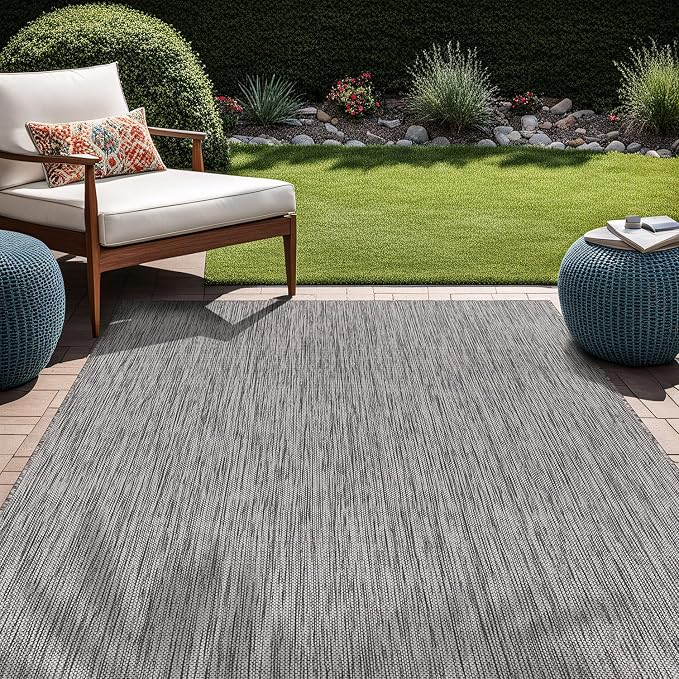 Beverly Rug Indoor Outdoor Rug 8x10, Washable Outside Carpet for Patio, Deck, Porch, Solid Modern Area Rug, Water Resistant, Silver Gray