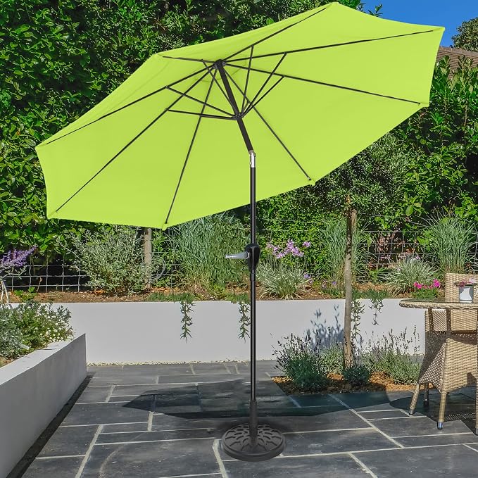 Pure Garden Patio Umbrella with Auto Tilt 10ft Easy Crank Sun Shade with 19lb Weighted Base for Deck, Outdoor Furniture, or Pool (Lime)