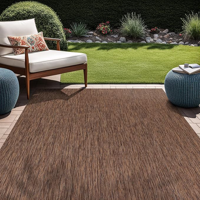 Beverly Rug Indoor Outdoor Rug 5x7, Washable Outside Carpet for Patio, Deck, Porch, Solid Modern Area Rug, Water Resistant, Gold Brown