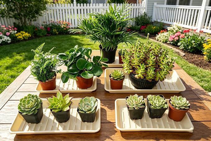 2 Pack Plastic Plant Tray Saucer Rectangular 24 Inch, Plant Trays Saucers for Indoor Outdoor, Water Drip Tray for Flower Pot Planter, Windowsill, 8 x 24 Inches, Beige