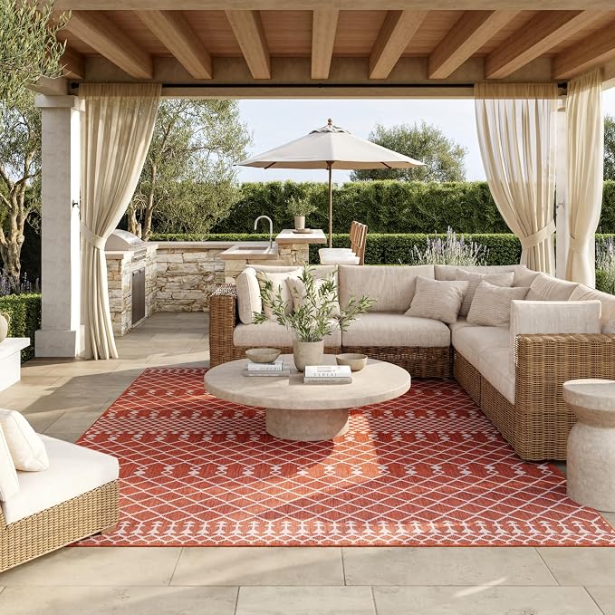 Nourison Home Positano Terracotta 10' x 14' Area Rug - Easy Clean, Non Shedding, Bed Room, Living Room, Dining Room, Kitchen (10' x 14')