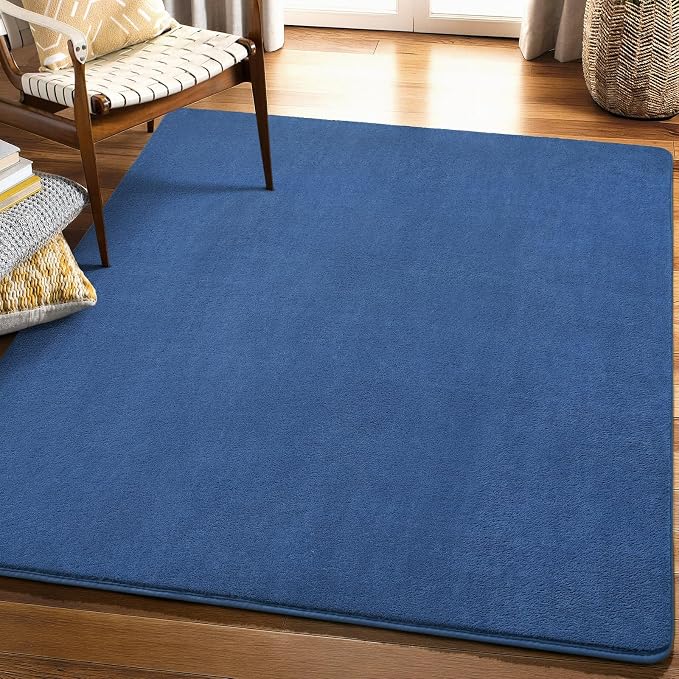 Amearea 4x4 Square Area Rugs for Bedroom Living Room, Blue Memory Foam Rug | Thickened Fluffy Indoor Washable Rug, Modern Non Slip Minimalist Carpet for Entryway Kids Boys Girls Dorm Nursery Room Decor