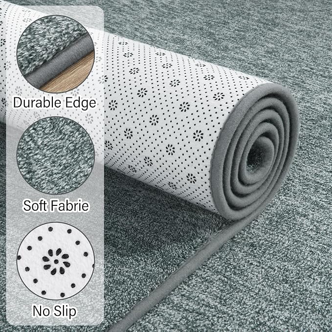 Chicrug Memory Foam 2x6 Runner Rugs for Hallway Entryway Bedroom | Low-Pile Soft Carpet Runner Rug for Kitchen, 6ft Kids Rug for Bedside Dorm Room Decor, Grey and White