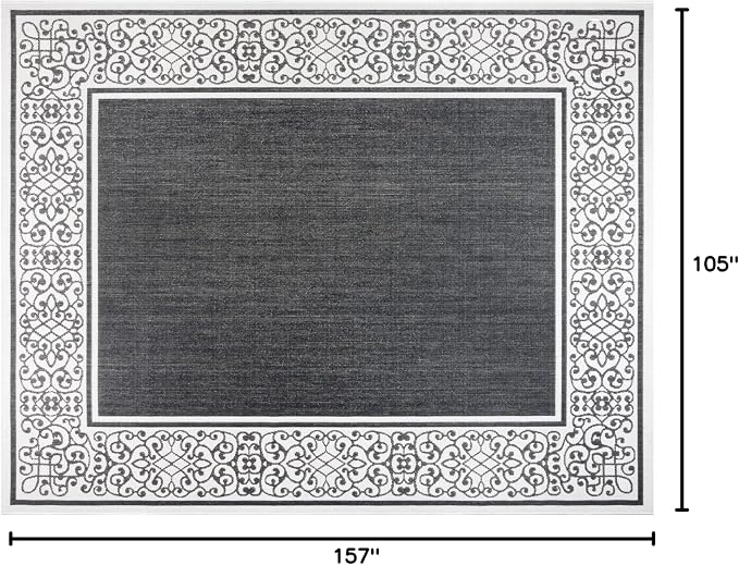 Gertmenian Indoor/Outdoor Flatweave Area Rug - 6x9 Medium, Stain & UV Resistant, Ideal For Deck, Patio, Poolside, Mudroom - Abstract Border, Black White, 22945