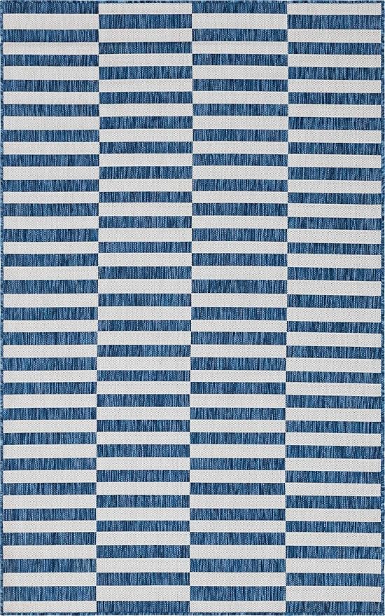 Unique Loom Outdoor Striped Collection Area Rug - Striped (5' 1" x 8' Rectangle, Blue/Ivory)