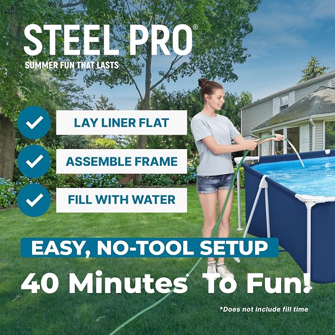 Bestway Steel Pro 13.1' x 6.8' x 32" Above Ground Swimming Pool, Pool Only | Rectangular Durable Metal Frame Pool, Outdoor Backyard Water Activity - Includes Puncture-Resistant Liner, No-Tool Setup