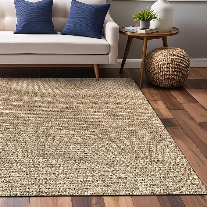 Luul Home Easy Jute Rugs 4x6 Natural Color Living Room Indoor Outdoor Area Rug for Farmhouse Patio and Kitchen Rug High Traffic Washable Easy to Clean Solid Boho Woven Design Outside Carpet (4 x 6)