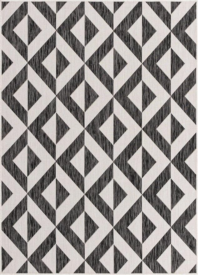 Unique Loom Outdoor Collection Area Rug - Napa (5' 3" x 8' Rectangle, Charcoal Gray/ Ivory)