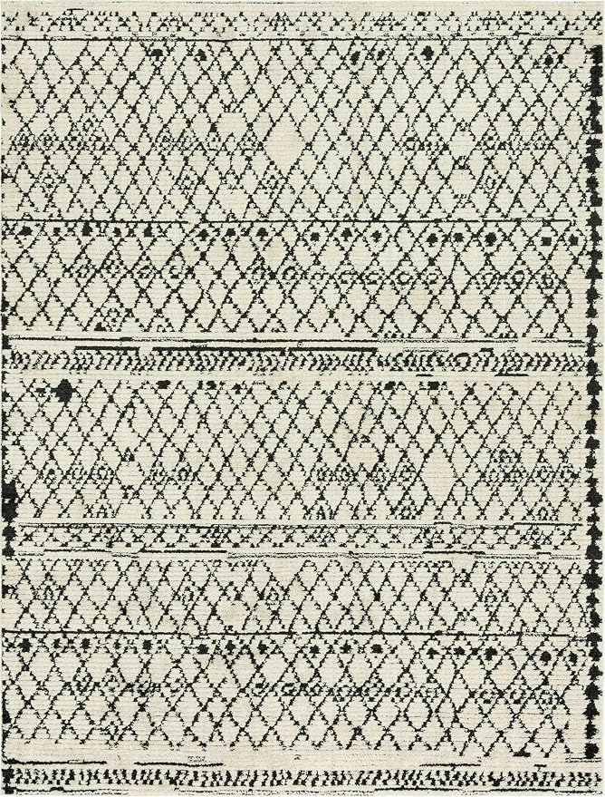 Unique Loom Morocco Collection Abstract Border, Diamond, Bohemian Area Rug (9' 0 x 12' 0 Rectangular, Ivory/Black)