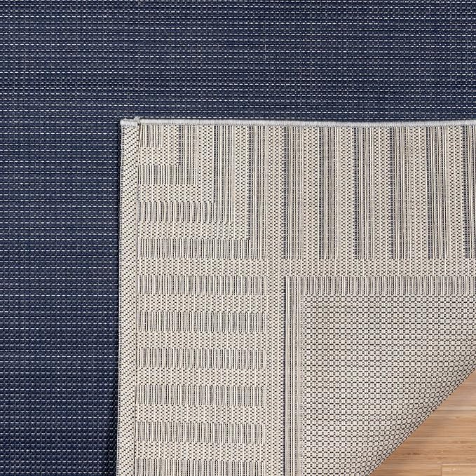Gertmenian Indoor/Outdoor Flatweave Area Rug - 9x13 Extra Large, Stain & UV Resistant, Quick-Drying, Ideal for Deck, Patio, Poolside, Mudroom - Klano Striped Navy, Gray, 28011