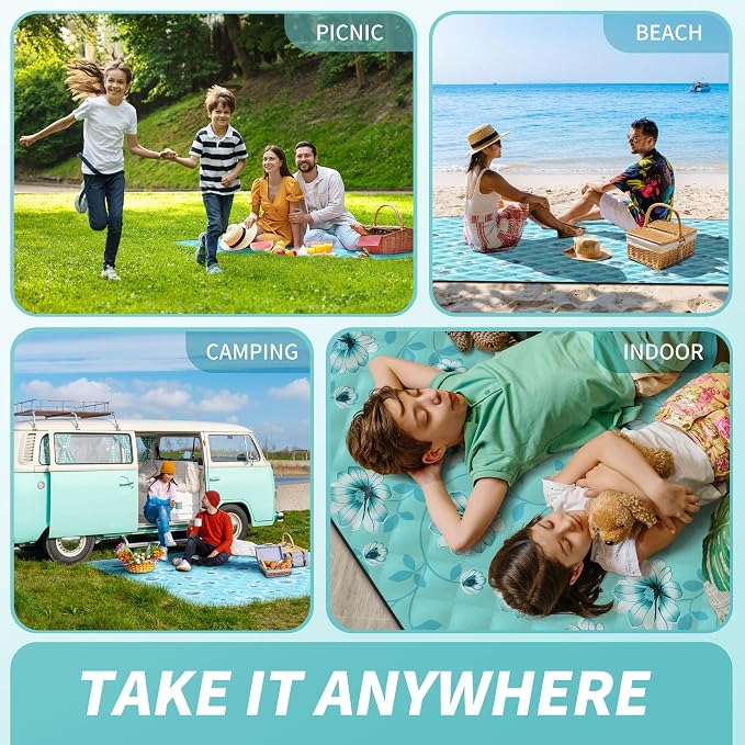 ANJ Outdoors Extra Large Waterproof Picnic Blankets | Foldable Sandproof Beach Blanket N Outdoor Blanket | 5-Layer Machine Washable Soft Picnic Mat for Camping, Grass, Park N Stadium