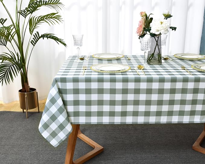Classic Gingham Plaid Tablecloth Fabric - Rectangular 58x102 Inch Water Resistant Checked Table Cloth for Indoor/Outdoor Use - Table Cover for Kitchen, Picnics, Gardens, and Parties