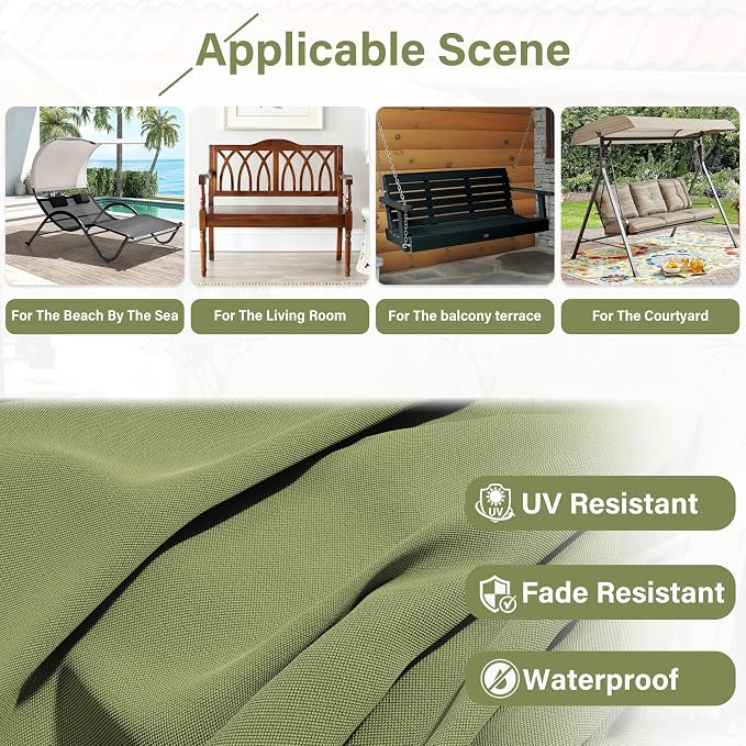 Porch Swing Cushion with Backrest,Waterproof Bench Cushion for Outdoor Furniture,2-3 Seater Replacement Thickened 5 in swing cushion,with Ties,Patio,Outdoor,Backyard and Garden (Light Green,60x40 in)