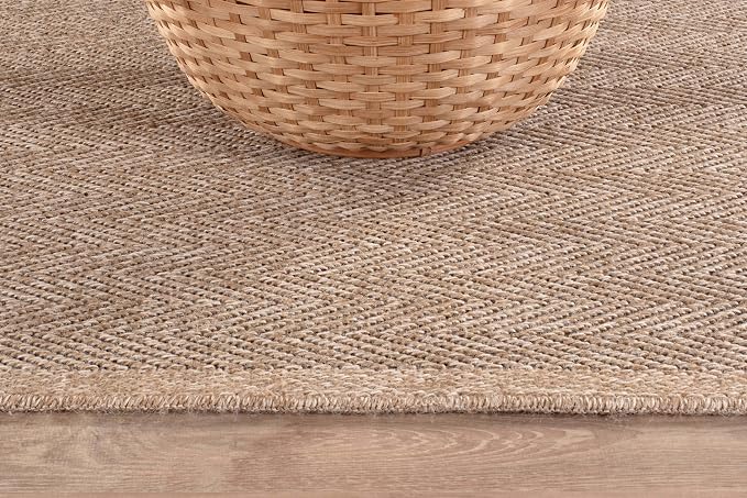 CAMILSON Easy Jute Rug 2x3, Indoor Outdoor Natural Color Fiber Area Rugs for Bathroom and Kitchen Rug, Herringbone Seagrass Boho Woven Design, Easy-Cleaning, Washable Outside Carpet Alfombras (2 x 3)