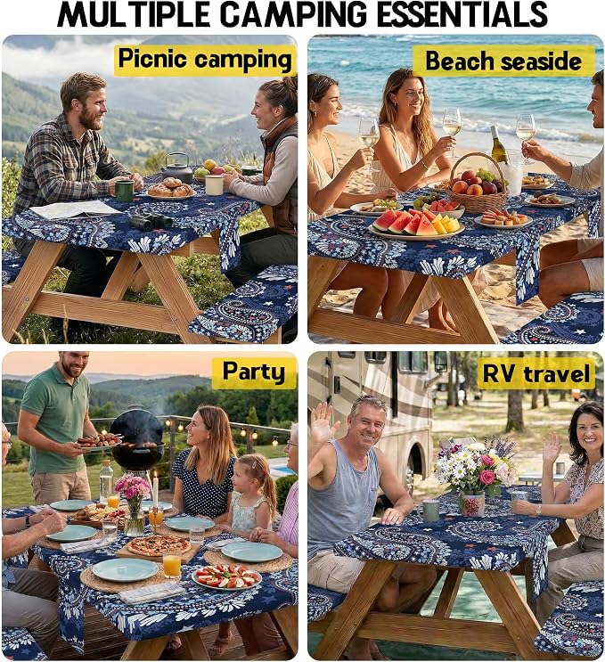 Picnic Table Cover with Bench Covers Tablecloth Table Cloth Camping Gifts for 30th 40th 50th 55th 60th 70th 80th 45th 65th 75th 40 50 55 60 65 70 Year Old Camper RV Owner Camping Lovers Men Women