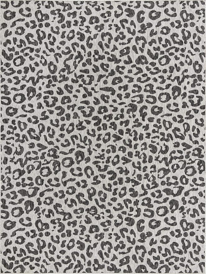 Unique Loom Outdoor Safari Collection Area Rug - Leopard (10' x 13' Rectangle, Light Gray/ Gray)