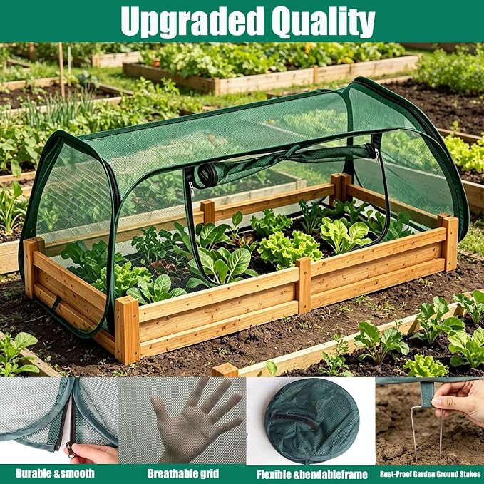 2PCS Raised Garden Bed Cover, Pop Up Plant Protector Crop Cage | 45"x22"x16" Protects vegetables and plants from animals & pests, pop-up design for easy garden protection