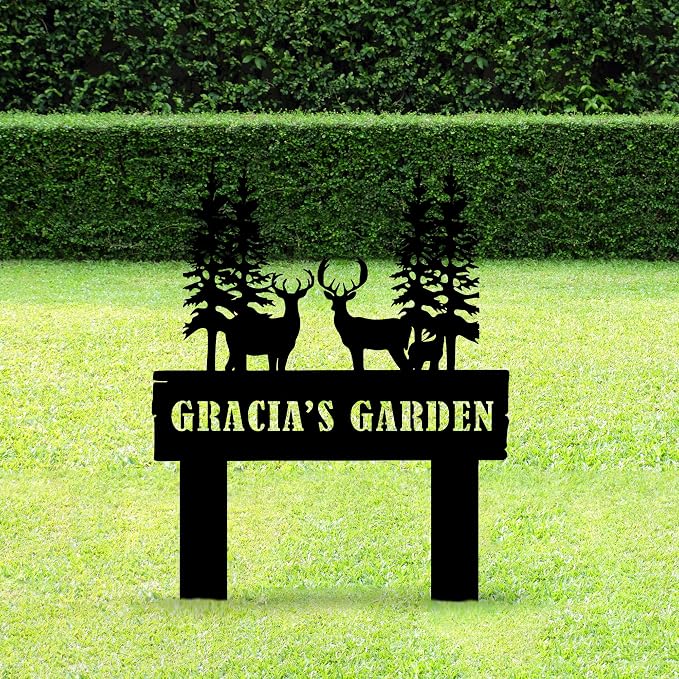 Personalized Deer Garden Sign with Stakes, Custom Metal Garden Decor, Large Deer Stake for Farmhouse, Metal Yard Art, Gift for Grandmother, Gift for Mom, Patio Garden Decorations, Housewarming Gift