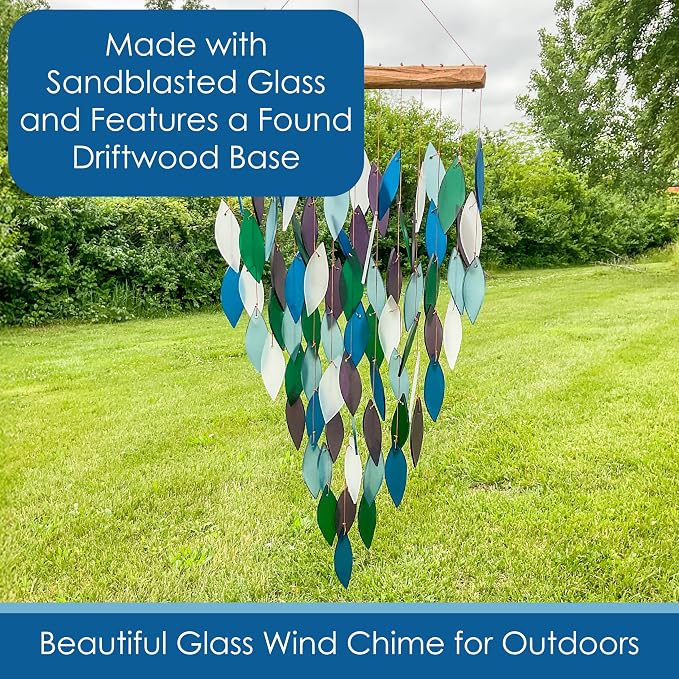 Blue Handworks Pacific Deluxe Waterfall Glass Wind Chime | Handcrafted Deluxe Waterfall Glass Wind Chime in Royal Blue, Powder Blue, Dark Teal, Forest Green and Lavender