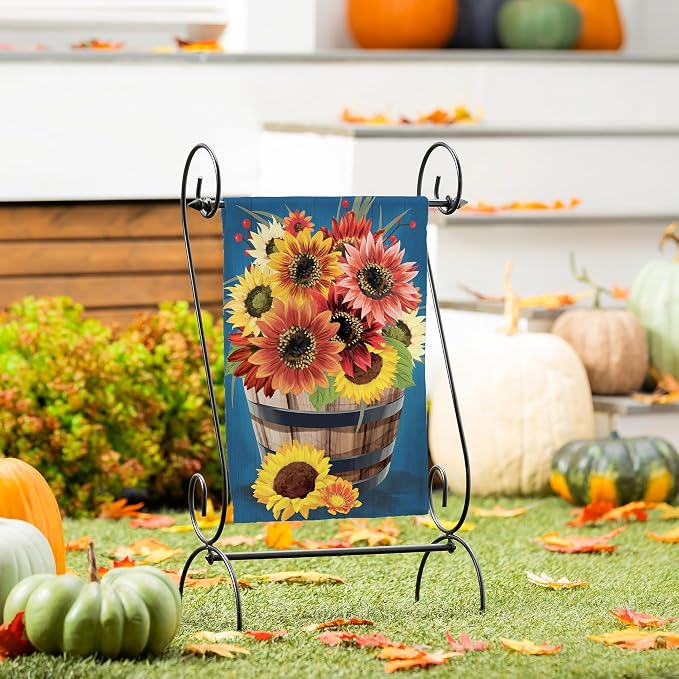 Evergreen Flag Fall Garden Flags Double Sided, Garden Flags for Outside Autumn Decorations for Home, Porch, Yard (Barrel Of Blooms, 12x18 inch)