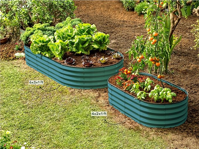 Plant & Plot Galvanized Raised Garden Beds Outdoor // 6×3×1 ft (2-Pack) Planter Raised Beds for Gardening, Vegetables, Flowers // Large Metal Garden Box // Patented Tool-Free Design (Turquoise)
