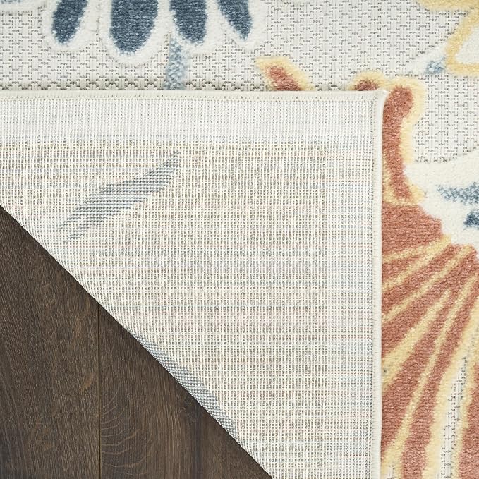 Nourison Home Aloha Ivory Rose 7'10" x 10'6" Area Rug - Easy Clean, Non Shedding, Bed Room, Living Room, Dining Room, Kitchen (8' x 11')