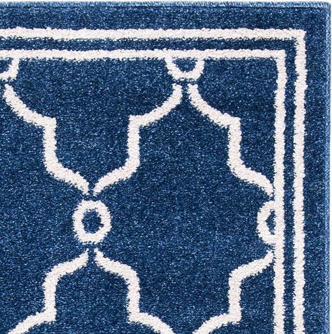 SAFAVIEH Amherst Collection Runner Rug - 2'3" x 11', Navy & Beige, Trellis Design, Non-Shedding & Easy Care, Ideal for High Traffic Areas in Living Room, Bedroom (AMT414P)