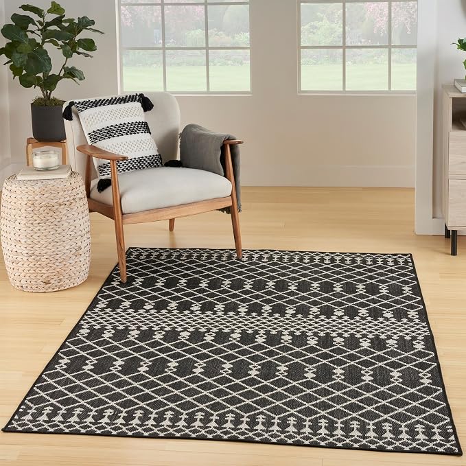 Nourison Home Positano Black 7' x 10' Area Rug - Easy Clean, Non Shedding, Bed Room, Living Room, Dining Room, Kitchen (7' x 10')