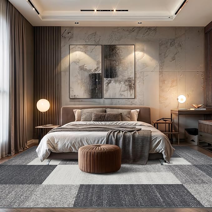 Rugshop Geometric Boxes Non-Slip Modern Living Room Area Rug Gray 10' x 14' | Non-Shedding, Rectangular, Size 10' x 14', Bedroom, Dining Room, Home Office, Kitchen, Entryway, Hallway, Nursery, Kids Room
