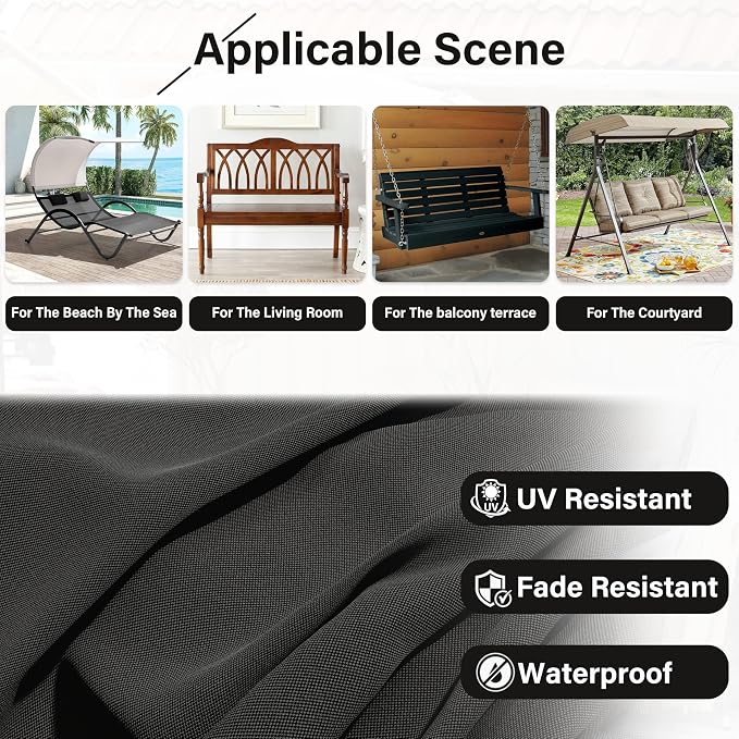 Porch Swing Cushion with Backrest,Waterproof Bench Cushion for Outdoor Furniture,2-3 Seater Replacement Thickened 5 in swing cushion,with Ties,Patio,Outdoor,Backyard and Garden (Black,47x40 in)