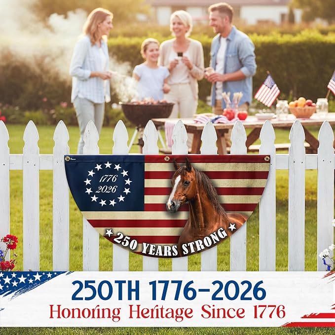 FLAGWIX American 250 Patriotic Horse Fan Flag - Polyester Double-sided Yard Flags For Outside 1.5x3 ft - 4th of July Decorations for Home Yard Garden Decor Banner, Gifts For Men Women