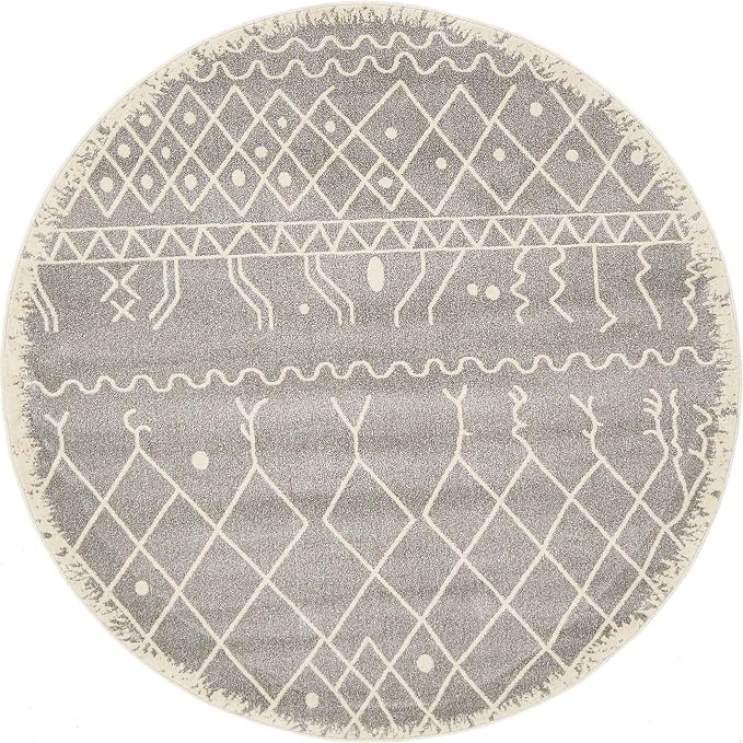 Unique Loom Fez Collection Tribal, Moroccan, Bohemian Area Rug (6' 0 x 6' 0 Round, Gray/ Beige)