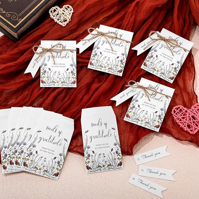 Chuangdi 25 Sets Seeds of Gratitude Seed Packets Bulk Wildflower Party Favors Self Adhesive Paper Empty Envelope with Thank You Tags Thank You Gifts for Baby Shower Wedding Party Guests (No Seed)