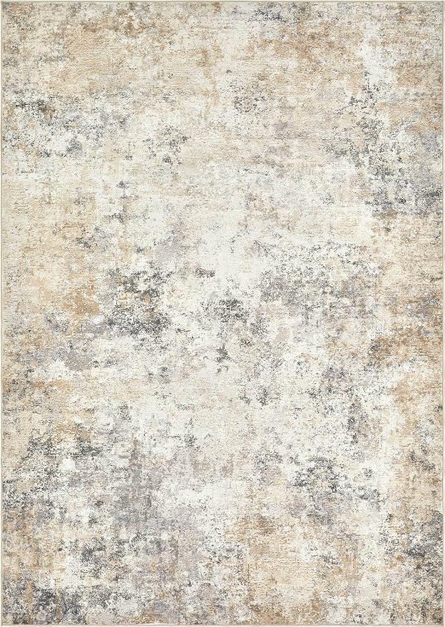 UERMEI 11x14 Area Rug Living Room Rugs - Washable Neutral Modern Abstract Soft Thin Large Rug Indoor Floor No Slip Rug Carpet for Bedroom Under Dining Table Home Office Decor - Golden Grey