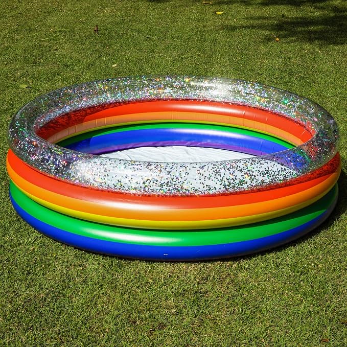 PoolCandy Rainbow Glitter Inflatable Sunning Pool for Adults, 60 Inch Round Inflatable Pool for Up to 3 People, Multicolor Glitter Lounge Pool for Backyard Summer Relaxation | Fits Up to 3 People - Multicolour Glitter Design - Backyard Summer Lounge