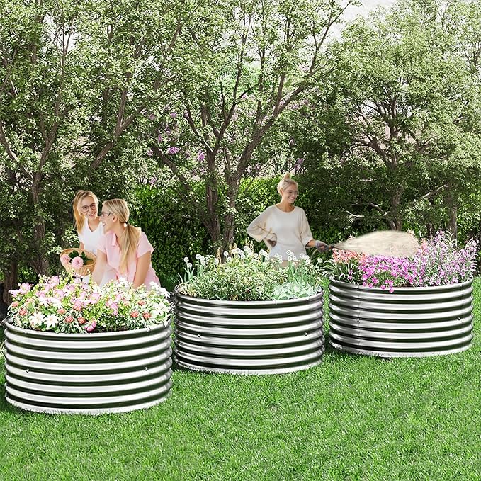 5 Pack Round Galvanized Raised Garden Bed Outdoor, Metal Garden Bed for Vegetables, Above Ground Garden Box for Flower, Steel Raised Beds for Gardening - 2FT