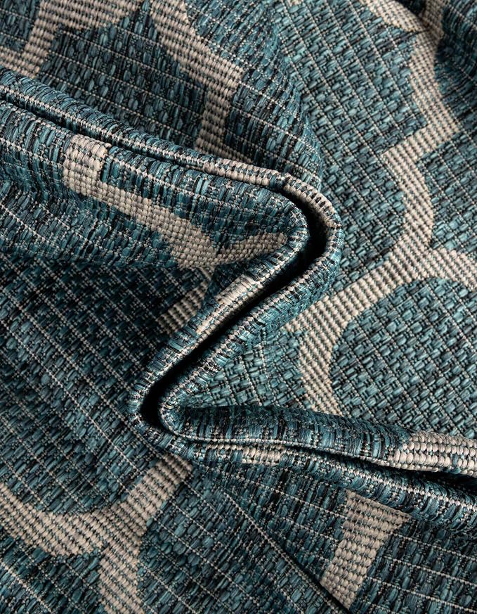 Unique Loom Outdoor Trellis Collection Area Rug (12' Round Teal/Gray)