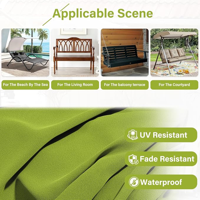 Porch Swing Cushion with Backrest,Waterproof Bench Cushion for Outdoor Furniture,2-3 Seater Replacement Thickened 5 in swing cushion,with Ties,Patio,Outdoor,Backyard and Garden (Grass Green,60x40 in)