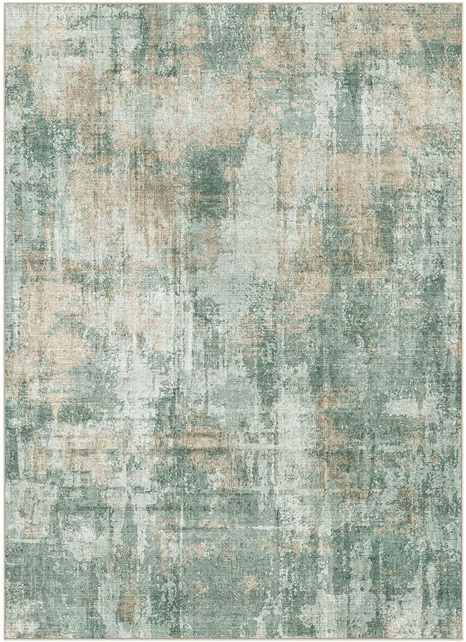 DMOYEST 8x10 Area Rug for Living Room Washable Abstract Indoor Carpet | Neutral Modern Low Pile Rugs Kid & Pet Friendly Large Soft Thin Carpet for Bedroom Dining Room and Office - Green
