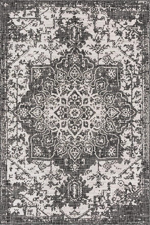 Unique Loom Outdoor Collection Area Rug - Dubai (6' 1' x 9' Rectangle, Charcoal Gray/ Ivory)